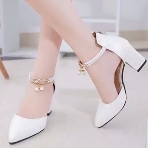 White Ankle Strap Squared Heels NWOT